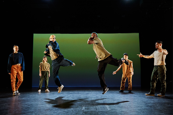 Six street dancers perform on stage