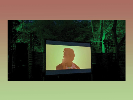 projection screen with male silhouette figure 